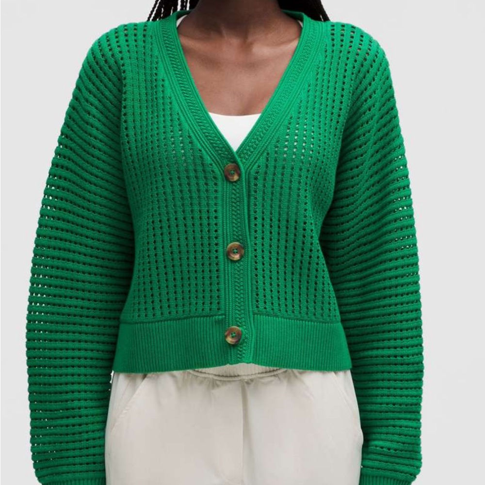 Lululemon Cotton Crochet Mesh Relaxed-Fit Cardigan
Raceway Green M NEW $148